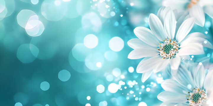 White Daisies on Turquoise Bokeh Background


