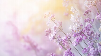 Obraz premium Whispers of Lavender: Delicate lavender blossoms gently sway in the soft, ambient light, their pastel hues painting a tranquil and dreamy scene of botanical beauty. 