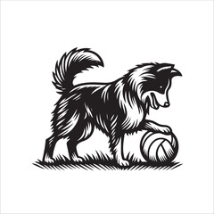 Fototapeta premium Simple Australian Shepherd Playing Ball Vector Icon – Vintage Logo & Retro Illustration