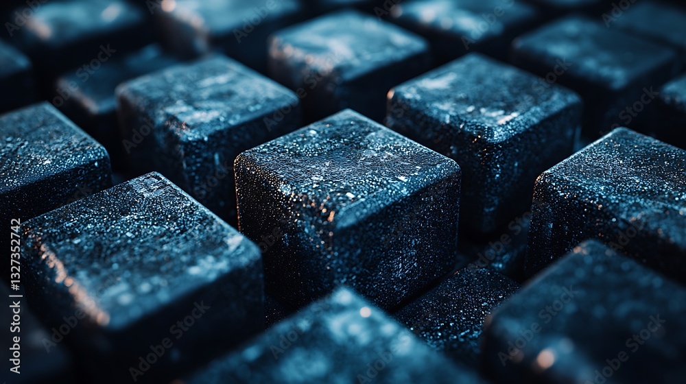 Poster dark blue textured cubes grid pattern abstract background