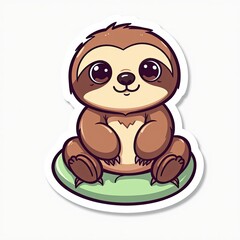 Cute cartoon sloth character sitting on a soft green pillow