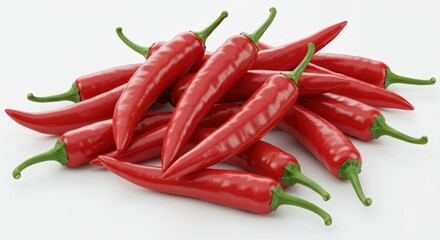 Pile of Red Chili Peppers on White Background Fresh Vegetables