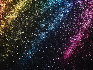 Colorful, glittering abstract design with vibrant sparkles against a dark background creating a cosmic effect
