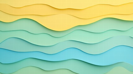 Fototapeta premium Abstract Layers of Hues: A captivating composition of undulating paper layers, presenting a gradient of colors from serene teal to radiant yellow.