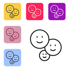 Black line Happy friendship day icon isolated on white background. Everlasting friendship concept. Set icons in color square buttons. Vector