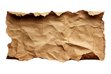 Crumpled brown paper with transparent background