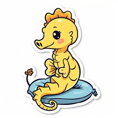 Cute cartoon seahorse on a cushion with a whimsical design