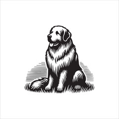 Simple Great Pyrenees Sitting Vector Icon &ndash; Vintage Logo & Retro Illustration