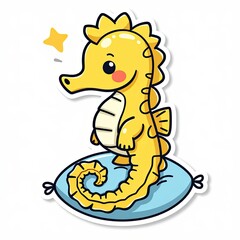 Cute cartoon seahorse on a cushion with a whimsical design