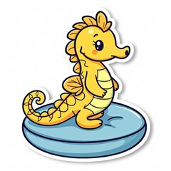 Fototapeta premium Cute cartoon seahorse on a cushion with a whimsical design