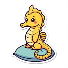 Cute cartoon seahorse on a cushion with a whimsical design