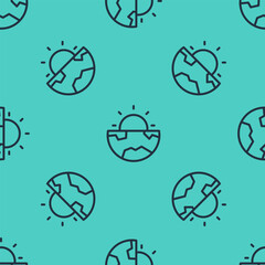 Black line Earth core structure crust icon isolated seamless pattern on green background. Vector