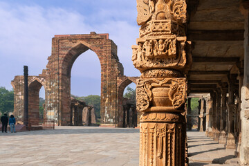 The Qutb Minar (Qutub Minar or Qutab Minar) is a minaret and victory tower comprising the Qutb complex and the main tourist magnet in New Delhi, the capital of India - New Delhi, India