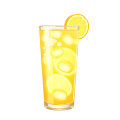 Losing weight. Lemon water illustration with ice cubes, refreshing detox beverage