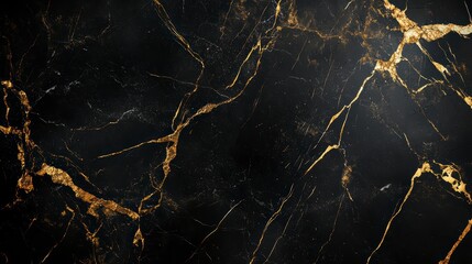 Opulent Veins: An elegant pattern of golden veins gracefully traverses a solid, black marble surface, reflecting luxury and sophistication.