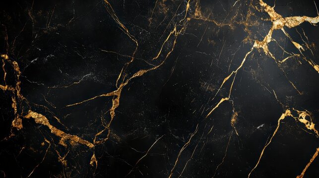 Opulent Veins: An elegant pattern of golden veins gracefully traverses a solid, black marble surface, reflecting luxury and sophistication.
