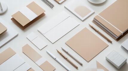 Neutral Stationery: A minimalist composition of stationery arranged with precision, embodying elegance and simplicity. This photo captures the essence of professional tools.
