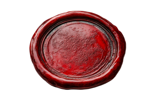 Sealed wax stamp in deep red color on transparent background
