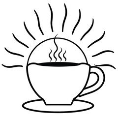 Line Art Steaming Coffee Cup with Sun – Wake Up to New Beginnings