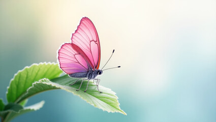 Elegant Pink Butterfly Resting on Leaf