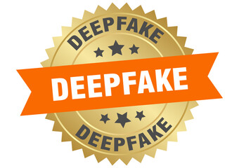 deepfake. deepfake round orange and gold label isolated on transparent background