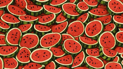 Vibrant Display of Fresh Watermelon Slices in Various Angles and Arrangement