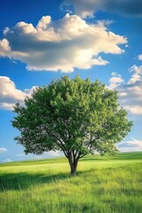 Obraz premium Green tree against blue sky. Selective focus.