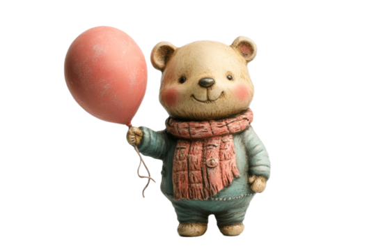 Cute bear holding a pink balloon on transparent background - Powered by Adobe