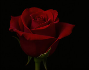Graceful Bloom of a Red Rose Against Black Background