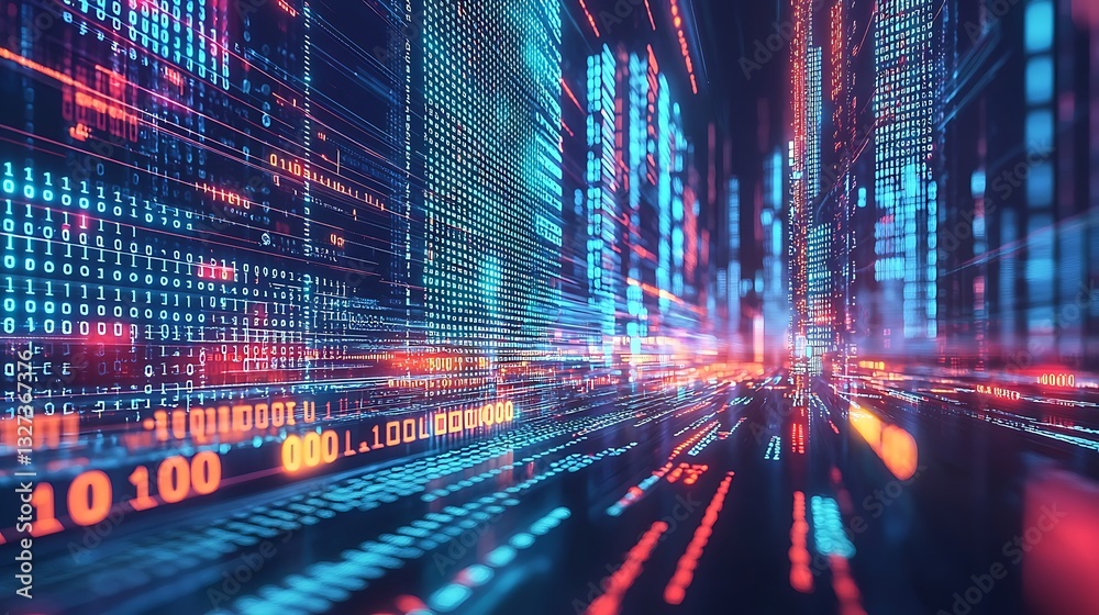 Aufkleber Digital Cityscape Binary Code Data Visualization