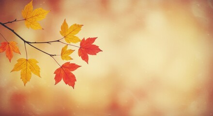 Naklejka premium Autumn Branch Watercolor Painting - Soft watercolor painting of an autumn branch with golden and red leaves. Symbolizing change, beauty, transition, nature, and the season