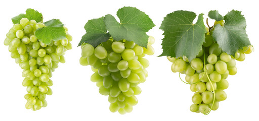 set of green grapes isolated on a white background