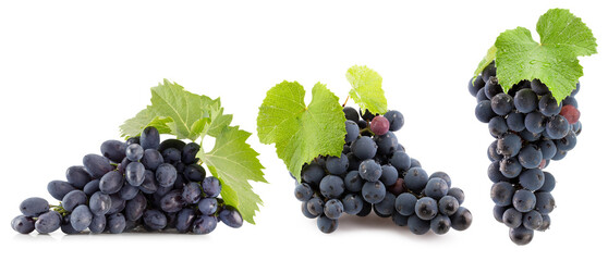 set of purple grapes isolated on a white background