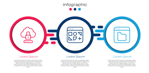 Set line Cloud computing lock, Different files and Browser. Business infographic template. Vector