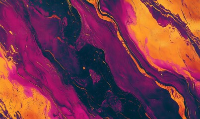 Fototapeta premium Abstract painting of swirling vibrant colors, a fiery sunset landscape with hues of orange, red, pink, purple, and dark shades, creating a dynamic