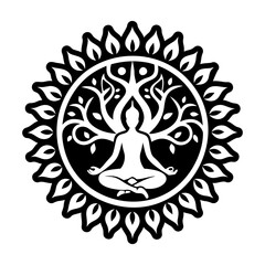 A filled style icon of yoga pose symbol