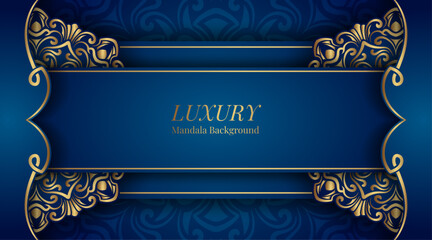 Luxury blue background with golden mandala ornament