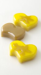 Heart-shaped jelly treats on a white surface background