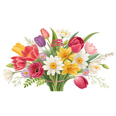 Vibrant Floral Bouquet with Tulips, Daisies, and Daffodils