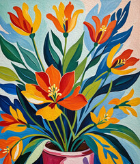 Oil painting . Artistic brush strokes. Botanical pattern for printing on wall decorations.