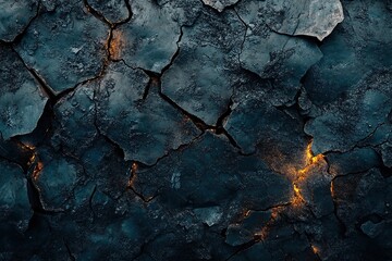 An abstract background with dark, glowing lava and cracked rock textures for texture mapping