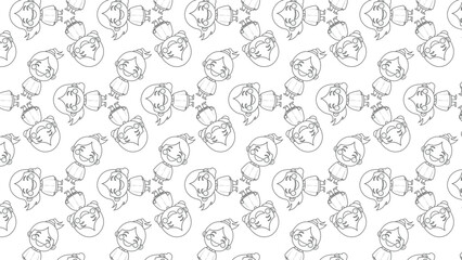 Cute Kids Seamless Pattern – Hand-Drawn Line Art