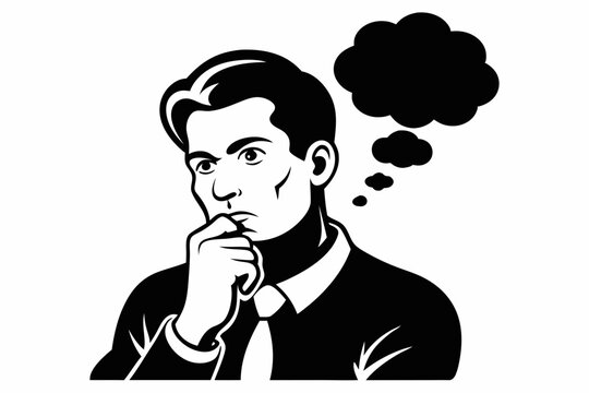 recommend clip art: a man thinking line art silhouette vector illustration	