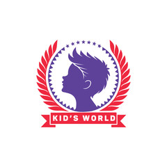 kids silhouette vector line art logo design