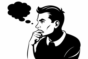 a man thinking line art silhouette vector illustration	