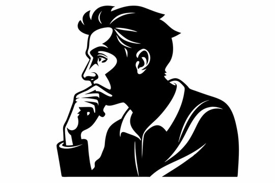 recommend clip art: a man thinking line art silhouette vector illustration	