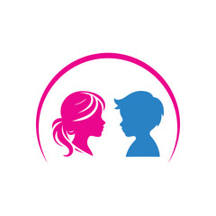 kids silhouette vector line art logo design