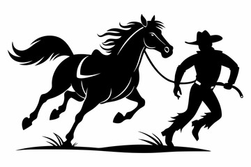 cowboy and horse running line art silhouette vector illustration	