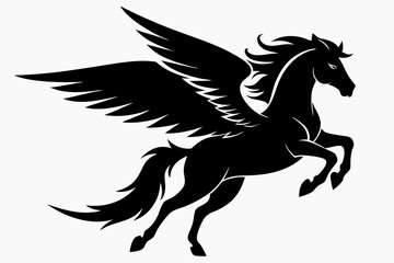 flying pegasus line art silhouette vector illustration	