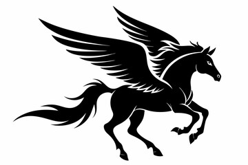 flying pegasus line art silhouette vector illustration	